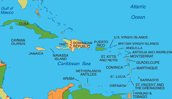 map of the caribbean and south america